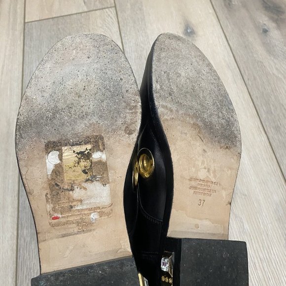 Cavallini Black Leather Studded Gold Heel Loafers Size 37 - Picture 7 of 12